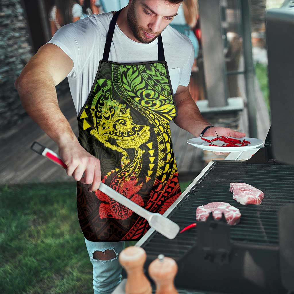 Hawaiian Manta Ray and Hammerhead Shark Tribal Tattoo Apron with Polynesian Tribal Pattern Reggae Style