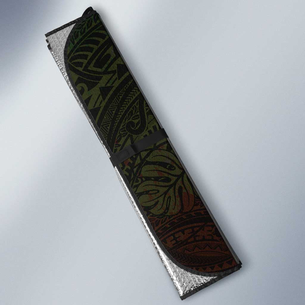Hawaiian Manta Ray and Hammerhead Shark Tribal Tattoo Auto Sun Shade with Polynesian Tribal Pattern Reggae Style