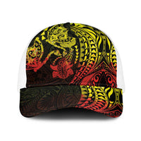 Hawaiian Manta Ray and Hammerhead Shark Tribal Tattoo Baseball Net Cap with Polynesian Tribal Pattern Reggae Style