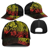 Hawaiian Manta Ray and Hammerhead Shark Tribal Tattoo Baseball Net Cap with Polynesian Tribal Pattern Reggae Style