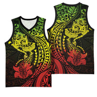 Hawaiian Manta Ray and Hammerhead Shark Tribal Tattoo Basketball Jersey with Polynesian Tribal Pattern Reggae Style