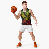 Hawaiian Manta Ray and Hammerhead Shark Tribal Tattoo Basketball Jersey with Polynesian Tribal Pattern Reggae Style