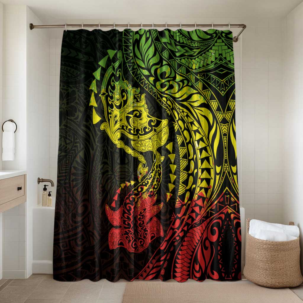 Hawaiian Manta Ray and Hammerhead Shark Tribal Tattoo Bathroom Set with Polynesian Tribal Pattern Reggae Style