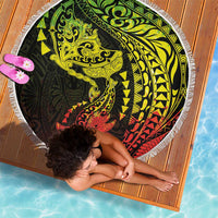 Hawaiian Manta Ray and Hammerhead Shark Tribal Tattoo Beach Blanket with Polynesian Tribal Pattern Reggae Style