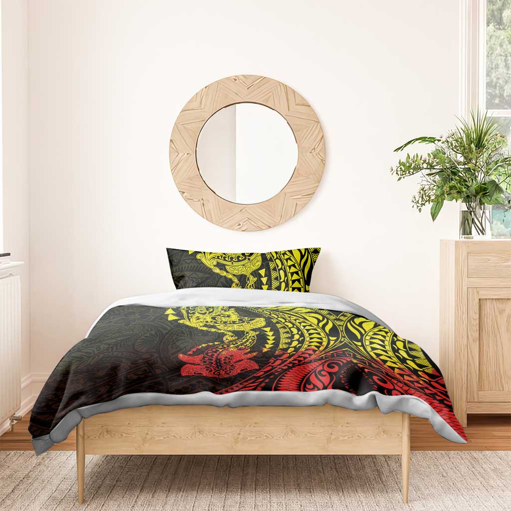 Hawaiian Manta Ray and Hammerhead Shark Tribal Tattoo Bedding Set with Polynesian Tribal Pattern Reggae Style