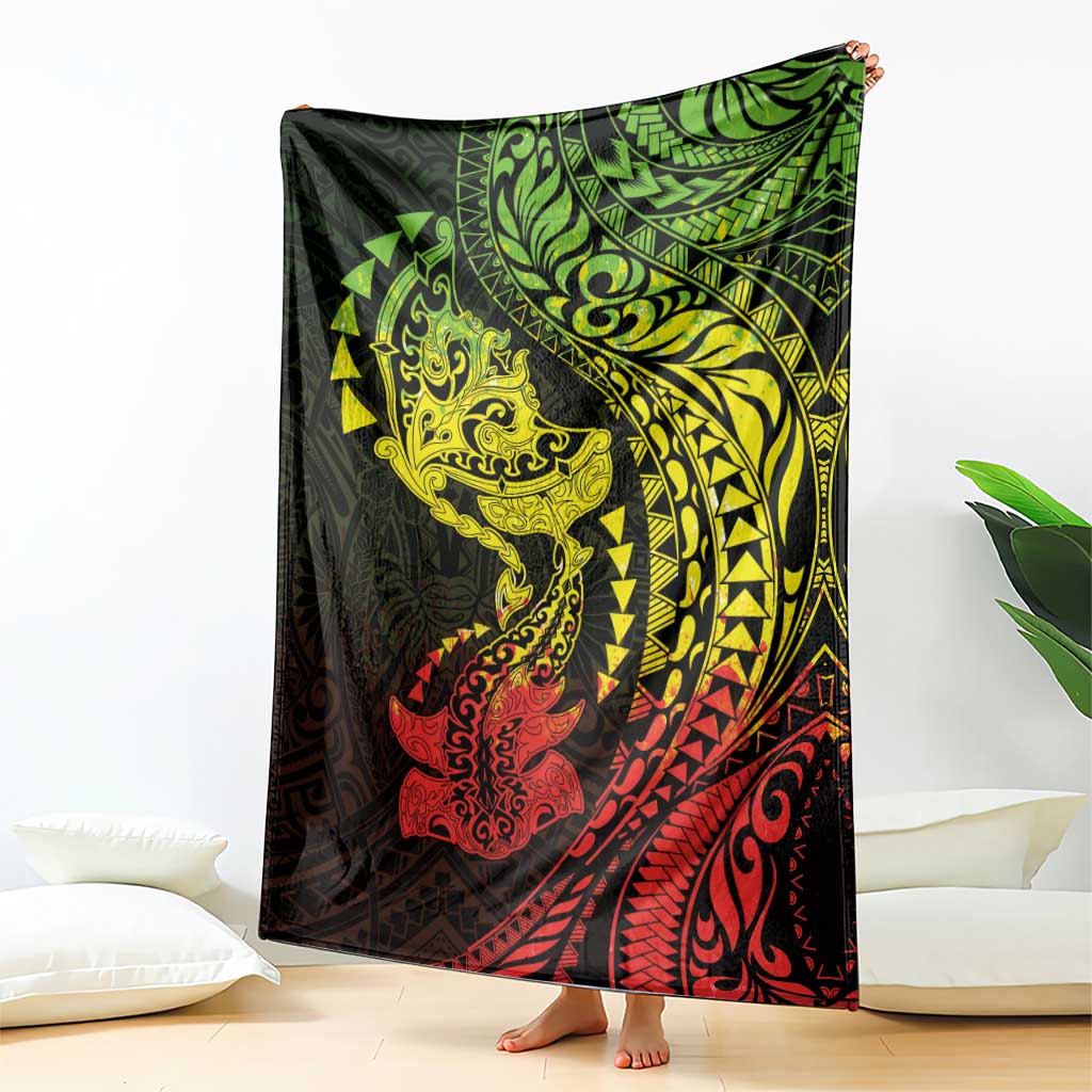 Hawaiian Manta Ray and Hammerhead Shark Tribal Tattoo Blanket with Polynesian Tribal Pattern Reggae Style