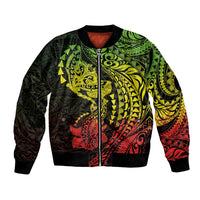 Hawaiian Manta Ray and Hammerhead Shark Tribal Tattoo Bomber Jacket with Polynesian Tribal Pattern Reggae Style