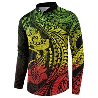 Hawaiian Manta Ray and Hammerhead Shark Tribal Tattoo Button Sweatshirt with Polynesian Tribal Pattern Reggae Style