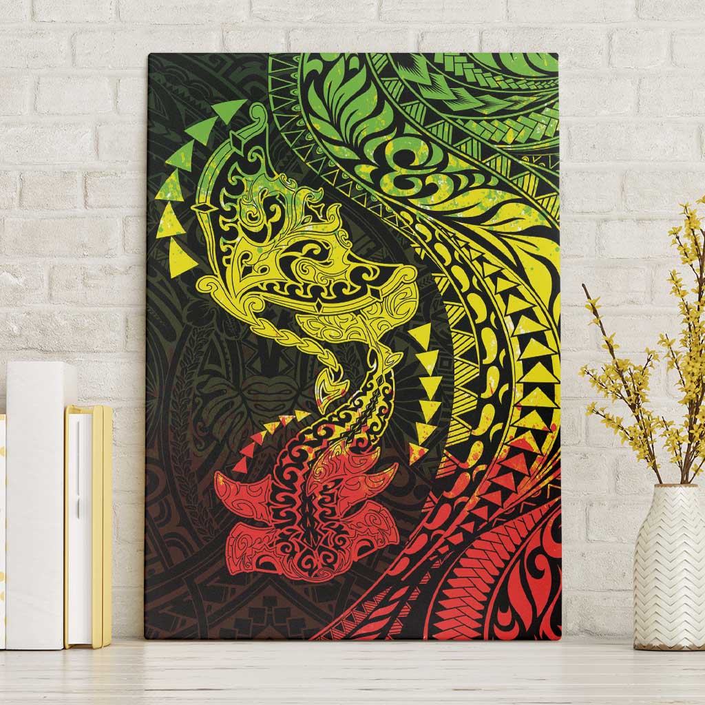 Hawaiian Manta Ray and Hammerhead Shark Tribal Tattoo Canvas Wall Art with Polynesian Tribal Pattern Reggae Style