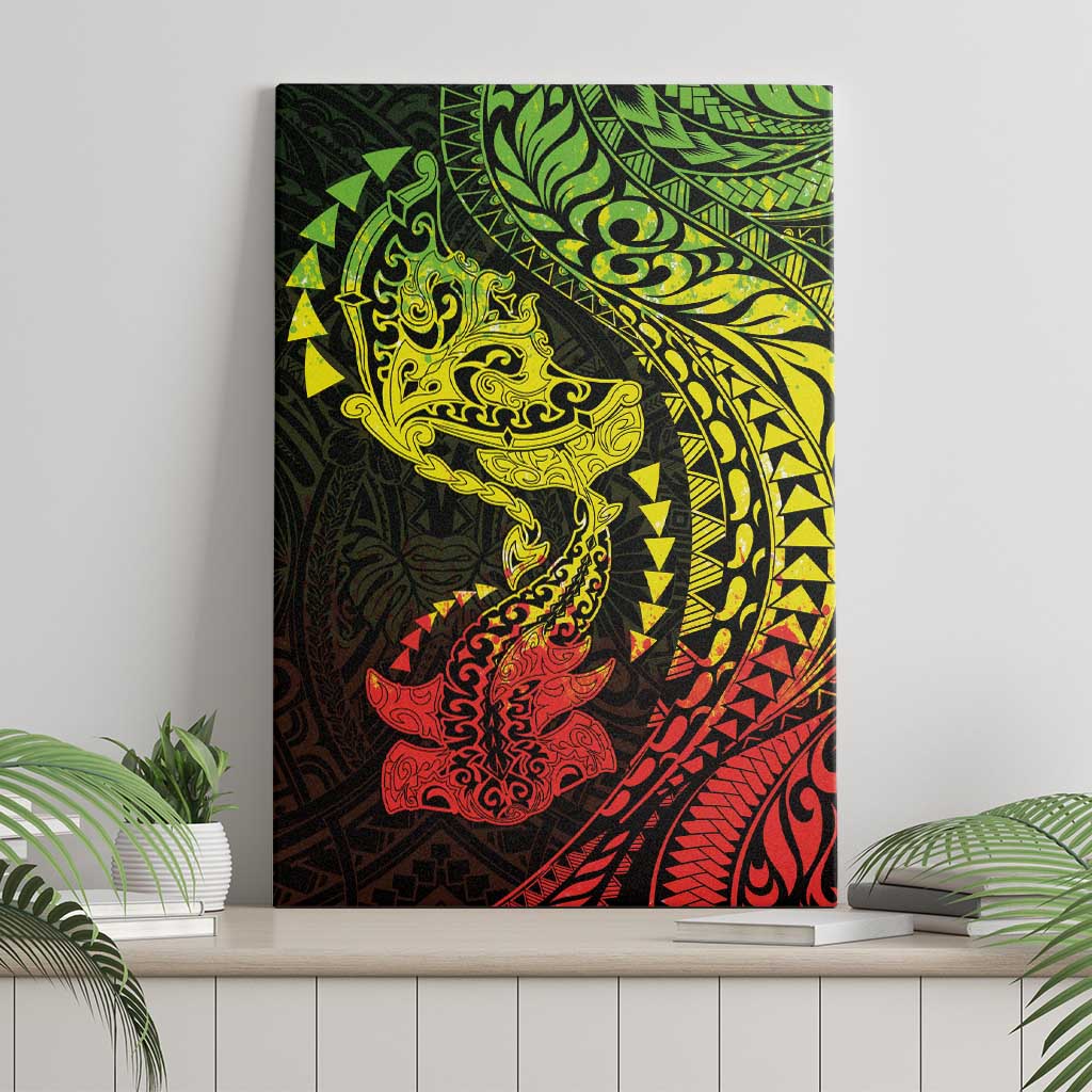 Hawaiian Manta Ray and Hammerhead Shark Tribal Tattoo Canvas Wall Art with Polynesian Tribal Pattern Reggae Style
