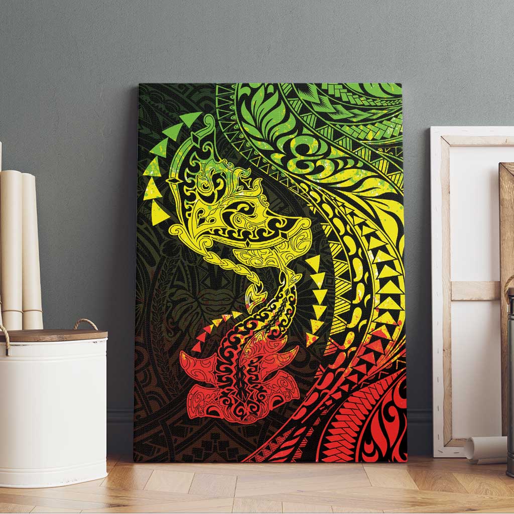 Hawaiian Manta Ray and Hammerhead Shark Tribal Tattoo Canvas Wall Art with Polynesian Tribal Pattern Reggae Style
