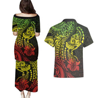 Hawaiian Manta Ray and Hammerhead Shark Tribal Tattoo Couples Matching Puletasi and Hawaiian Shirt with Polynesian Tribal Pattern Reggae Style LT03 - Polynesian Pride