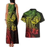 Hawaiian Manta Ray and Hammerhead Shark Tribal Tattoo Couples Matching Tank Maxi Dress and Hawaiian Shirt with Polynesian Tribal Pattern Reggae Style LT03 - Polynesian Pride