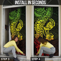 Hawaiian Manta Ray and Hammerhead Shark Tribal Tattoo Door Cover with Polynesian Tribal Pattern Reggae Style