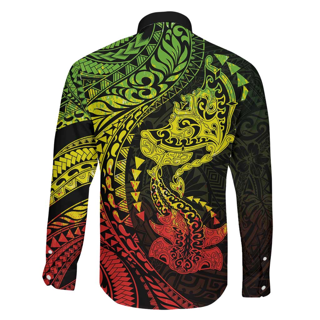 Hawaiian Manta Ray and Hammerhead Shark Tribal Tattoo Family Matching Mermaid Dress and Hawaiian Shirt with Polynesian Tribal Pattern Reggae Style LT03 - Polynesian Pride