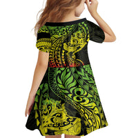 Hawaiian Manta Ray and Hammerhead Shark Tribal Tattoo Family Matching Off The Shoulder Long Sleeve Dress and Hawaiian Shirt with Polynesian Tribal Pattern Reggae Style LT03 - Polynesian Pride