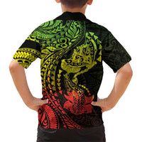 Hawaiian Manta Ray and Hammerhead Shark Tribal Tattoo Family Matching Off Shoulder Maxi Dress and Hawaiian Shirt with Polynesian Tribal Pattern Reggae Style LT03 - Polynesian Pride