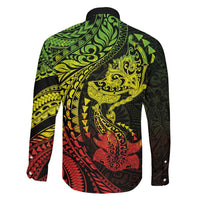 Hawaiian Manta Ray and Hammerhead Shark Tribal Tattoo Family Matching Off Shoulder Maxi Dress and Hawaiian Shirt with Polynesian Tribal Pattern Reggae Style LT03 - Polynesian Pride