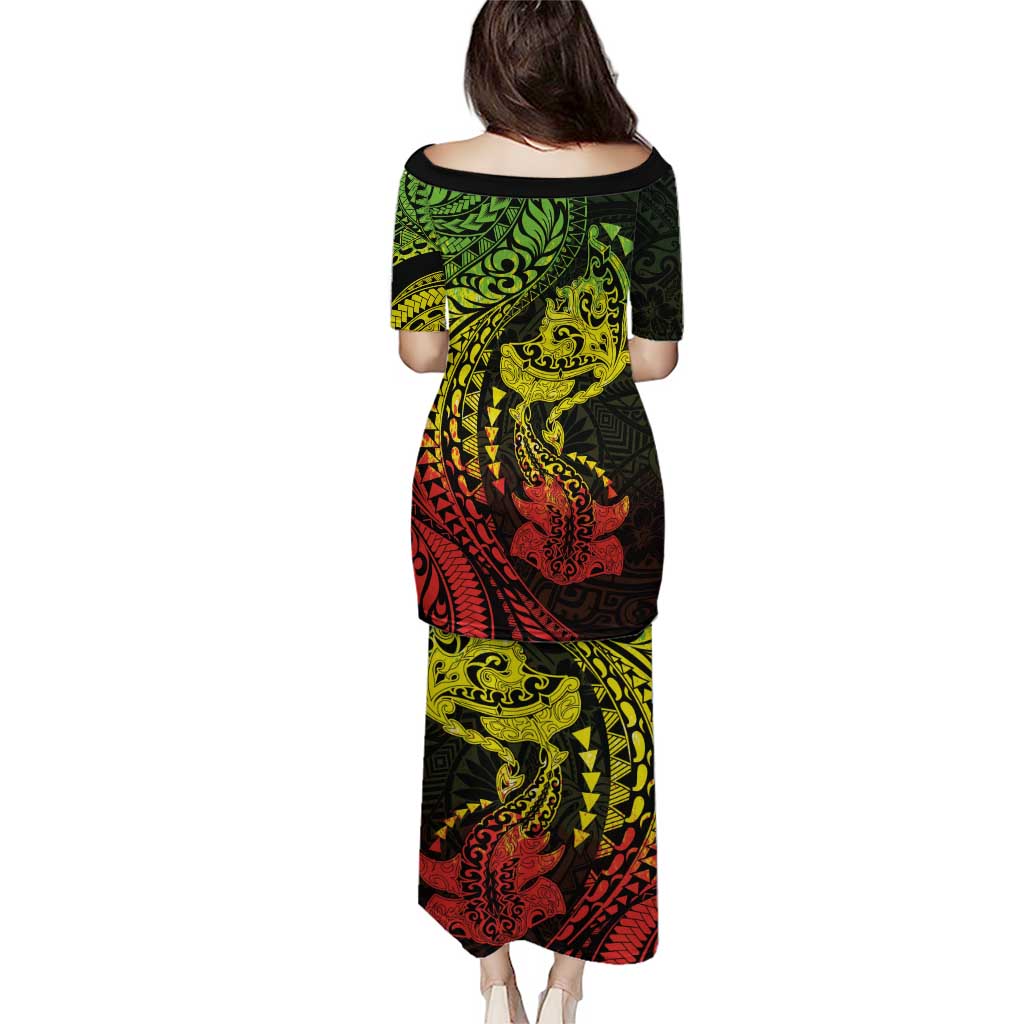 Hawaiian Manta Ray and Hammerhead Shark Tribal Tattoo Family Matching Puletasi and Hawaiian Shirt with Polynesian Tribal Pattern Reggae Style LT03 - Polynesian Pride