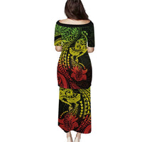 Hawaiian Manta Ray and Hammerhead Shark Tribal Tattoo Family Matching Puletasi and Hawaiian Shirt with Polynesian Tribal Pattern Reggae Style LT03 - Polynesian Pride