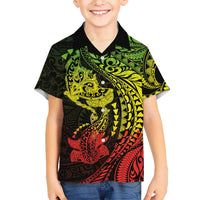 Hawaiian Manta Ray and Hammerhead Shark Tribal Tattoo Family Matching Puletasi and Hawaiian Shirt with Polynesian Tribal Pattern Reggae Style LT03 Son's Shirt Multicolor - Polynesian Pride