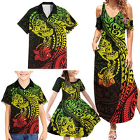 Hawaiian Manta Ray and Hammerhead Shark Tribal Tattoo Family Matching Summer Maxi Dress and Hawaiian Shirt with Polynesian Tribal Pattern Reggae Style LT03 - Polynesian Pride