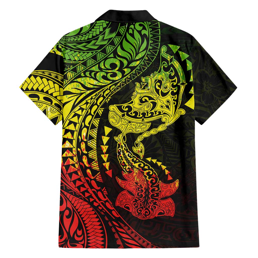 Hawaiian Manta Ray and Hammerhead Shark Tribal Tattoo Family Matching Summer Maxi Dress and Hawaiian Shirt with Polynesian Tribal Pattern Reggae Style LT03 - Polynesian Pride