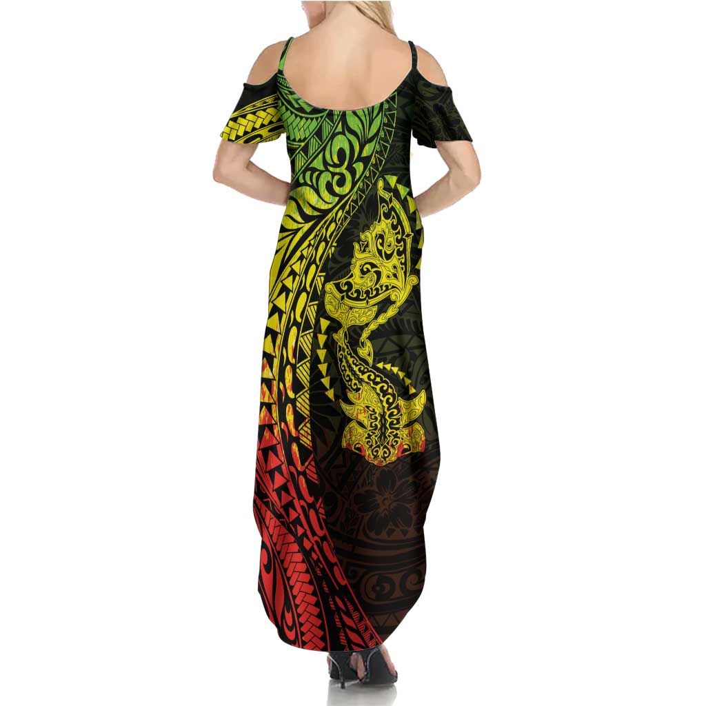 Hawaiian Manta Ray and Hammerhead Shark Tribal Tattoo Family Matching Summer Maxi Dress and Hawaiian Shirt with Polynesian Tribal Pattern Reggae Style LT03 - Polynesian Pride