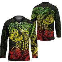 Hawaiian Manta Ray and Hammerhead Shark Tribal Tattoo Hockey Jersey with Polynesian Tribal Pattern Reggae Style