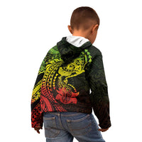 Hawaiian Manta Ray and Hammerhead Shark Tribal Tattoo Kid Hoodie with Polynesian Tribal Pattern Reggae Style