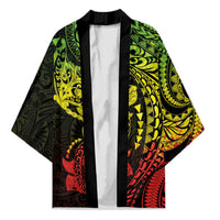 Hawaiian Manta Ray and Hammerhead Shark Tribal Tattoo Kimono with Polynesian Tribal Pattern Reggae Style