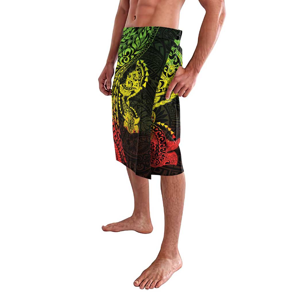 Hawaiian Manta Ray and Hammerhead Shark Tribal Tattoo Lavalava with Polynesian Tribal Pattern Reggae Style