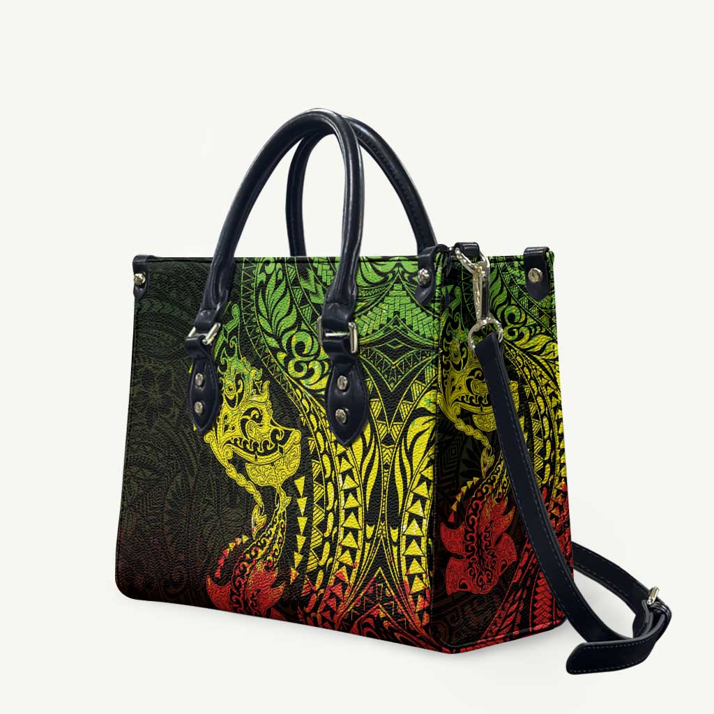 Hawaiian Manta Ray and Hammerhead Shark Tribal Tattoo Leather Bag with Polynesian Tribal Pattern Reggae Style