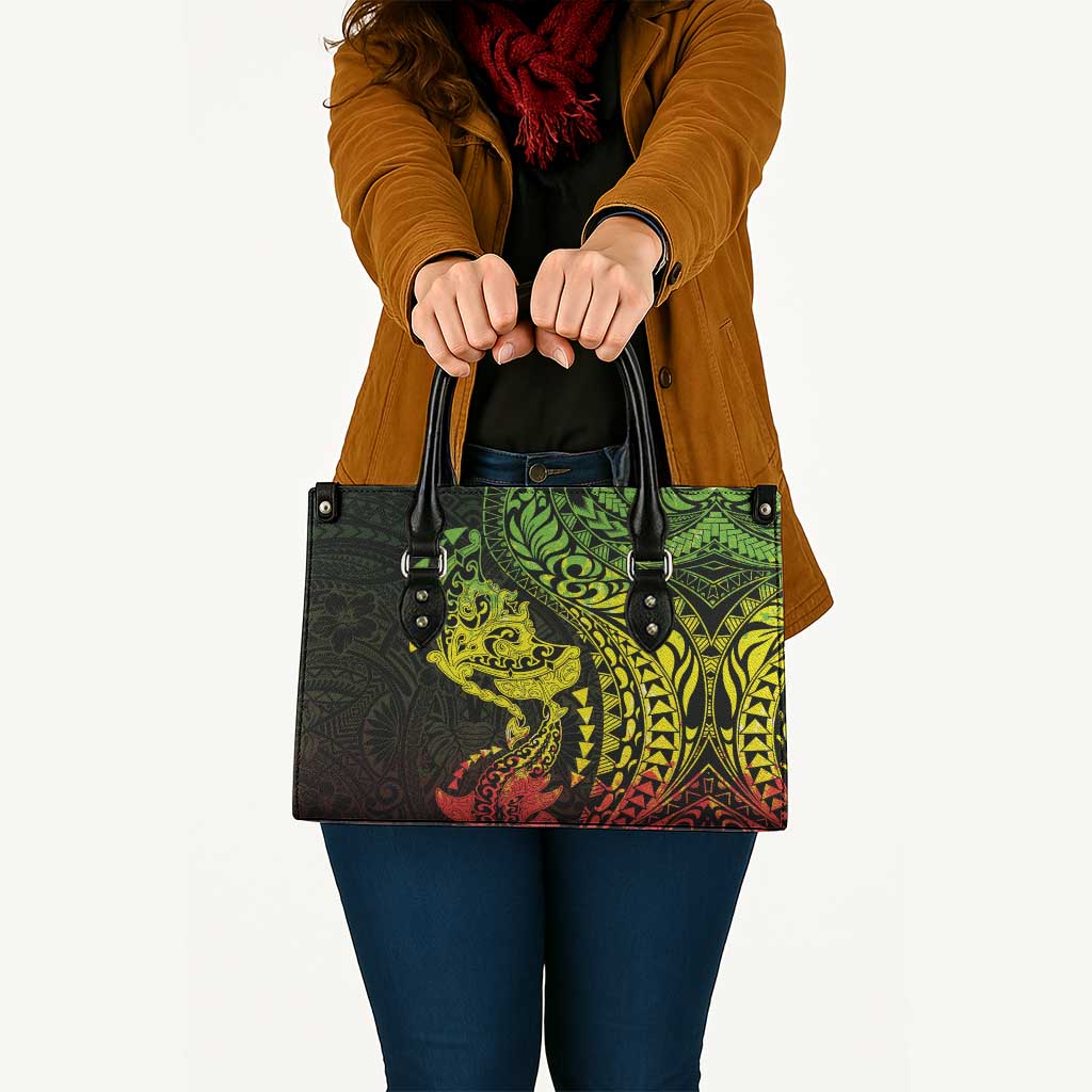Hawaiian Manta Ray and Hammerhead Shark Tribal Tattoo Leather Bag with Polynesian Tribal Pattern Reggae Style