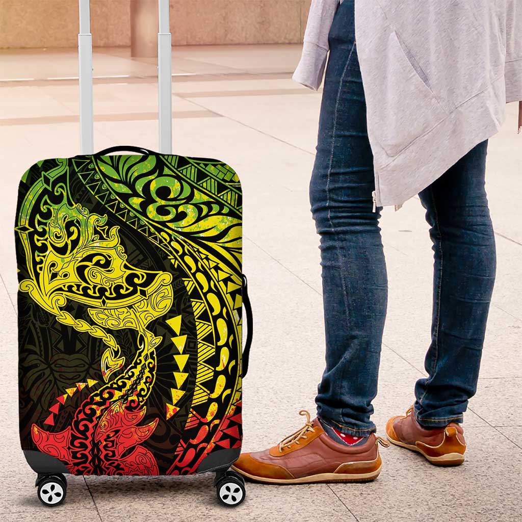 Hawaiian Manta Ray and Hammerhead Shark Tribal Tattoo Luggage Cover with Polynesian Tribal Pattern Reggae Style