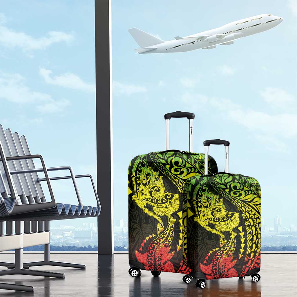 Hawaiian Manta Ray and Hammerhead Shark Tribal Tattoo Luggage Cover with Polynesian Tribal Pattern Reggae Style