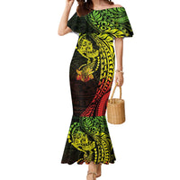 Hawaiian Manta Ray and Hammerhead Shark Tribal Tattoo Mermaid Dress with Polynesian Tribal Pattern Reggae Style