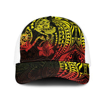 Hawaiian Manta Ray and Hammerhead Shark Tribal Tattoo Mesh Trucker Cap with Polynesian Tribal Pattern Reggae Style