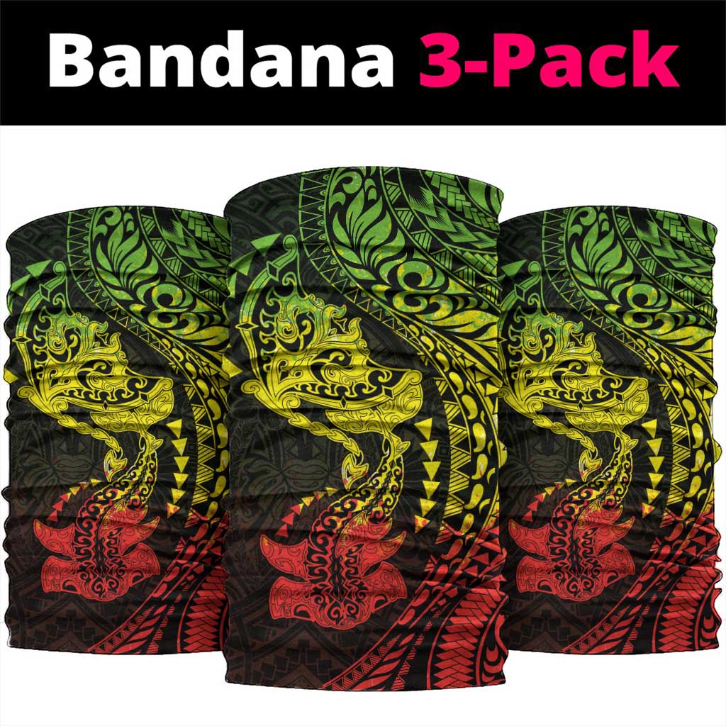 Hawaiian Manta Ray and Hammerhead Shark Tribal Tattoo Neck Gaiter with Polynesian Tribal Pattern Reggae Style
