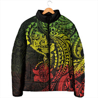 Hawaiian Manta Ray and Hammerhead Shark Tribal Tattoo Padded Jacket with Polynesian Tribal Pattern Reggae Style