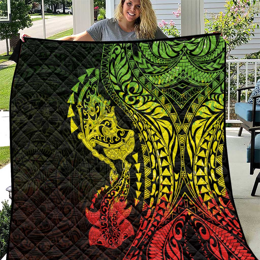 Hawaiian Manta Ray and Hammerhead Shark Tribal Tattoo Quilt with Polynesian Tribal Pattern Reggae Style