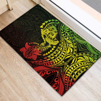 Hawaiian Manta Ray and Hammerhead Shark Tribal Tattoo Rubber Doormat with Polynesian Tribal Pattern Reggae Style