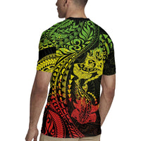 Hawaiian Manta Ray and Hammerhead Shark Tribal Tattoo Rugby Jersey with Polynesian Tribal Pattern Reggae Style