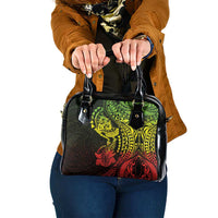 Hawaiian Manta Ray and Hammerhead Shark Tribal Tattoo Shoulder Handbag with Polynesian Tribal Pattern Reggae Style