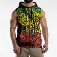 Hawaiian Manta Ray and Hammerhead Shark Tribal Tattoo Sleeveless Zip Hoodie with Polynesian Tribal Pattern Reggae Style