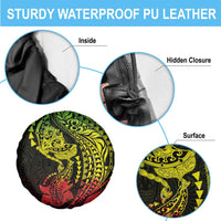 Hawaiian Manta Ray and Hammerhead Shark Tribal Tattoo Spare Tire Cover with Polynesian Tribal Pattern Reggae Style