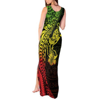 Hawaiian Manta Ray and Hammerhead Shark Tribal Tattoo Tank Maxi Dress with Polynesian Tribal Pattern Reggae Style