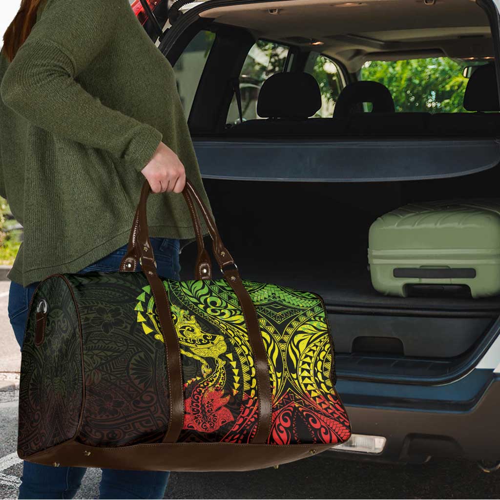 Hawaiian Manta Ray and Hammerhead Shark Tribal Tattoo Travel Bag with Polynesian Tribal Pattern Reggae Style