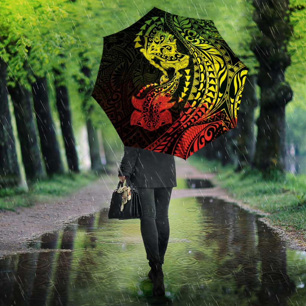 Hawaiian Manta Ray and Hammerhead Shark Tribal Tattoo Umbrella with Polynesian Tribal Pattern Reggae Style