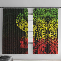Hawaiian Manta Ray and Hammerhead Shark Tribal Tattoo Window Curtain with Polynesian Tribal Pattern Reggae Style